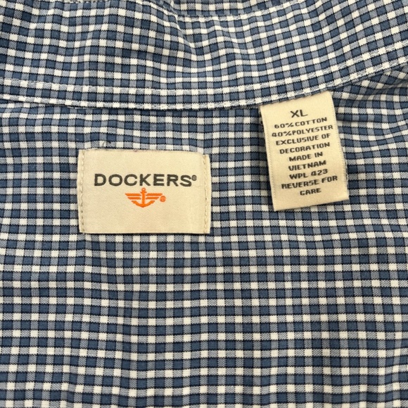 Docker Shirt Adult Extra Large Blue Button Up Check Short Sleeve Casual Men - Picture 6 of 9